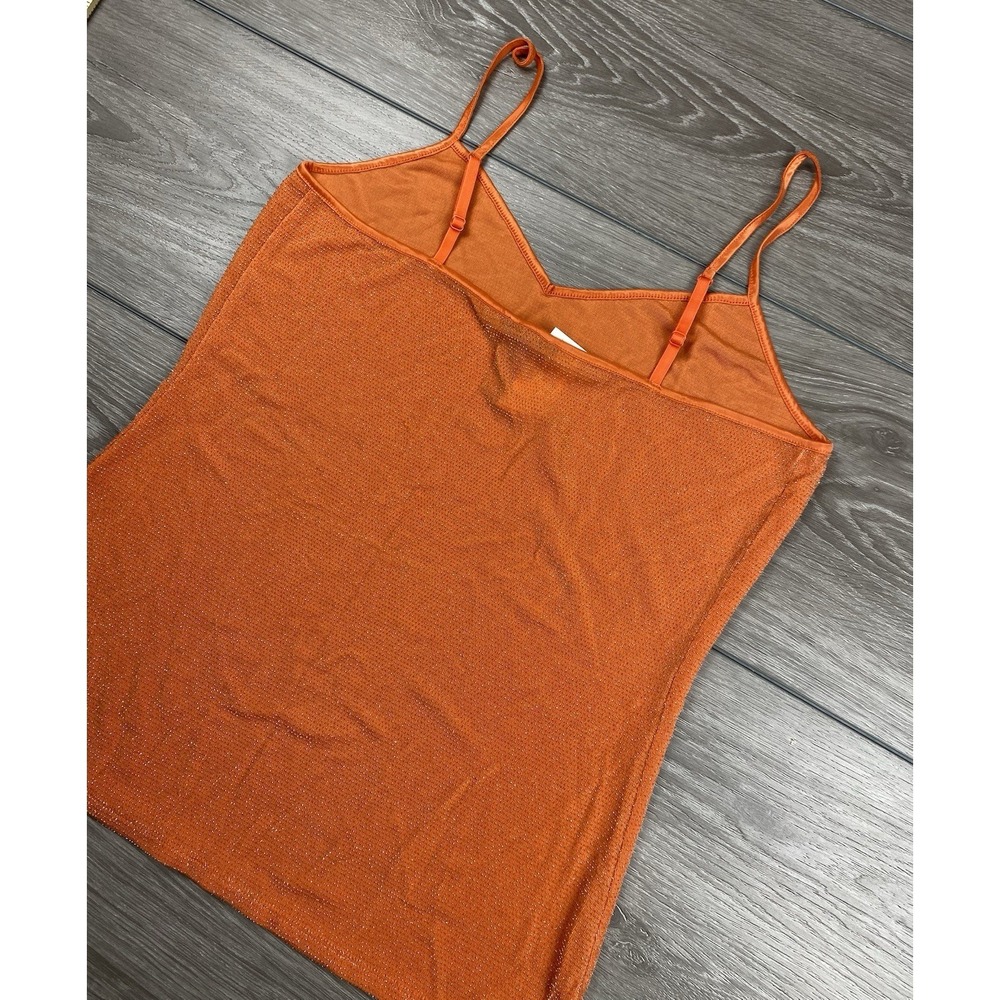 Express Women's Sleeveless Metallic V Neck Camisole Tank Top Orange Large New - Picture 3 of 8